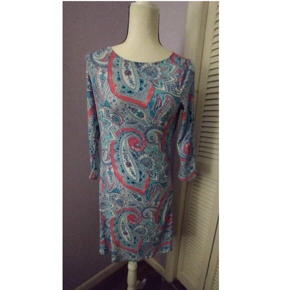 Cynthia Rowley Women's Size Small Floral Paisley Blue and Pink Long Sleeve Dress - Picture 3 of 8